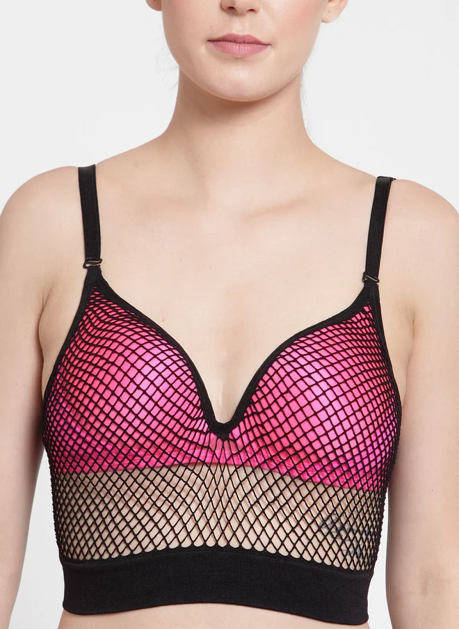 ليس اند مي  Laceandme Pink & Black Self Design Non-Wired Lightly Padded Sports Bra 3011